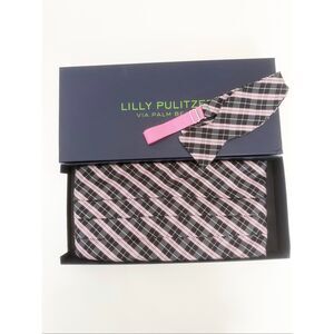 Lilly Pulitzer Men's Stuff Cummerbund & Bowtie Set Black Pink Society Plaid